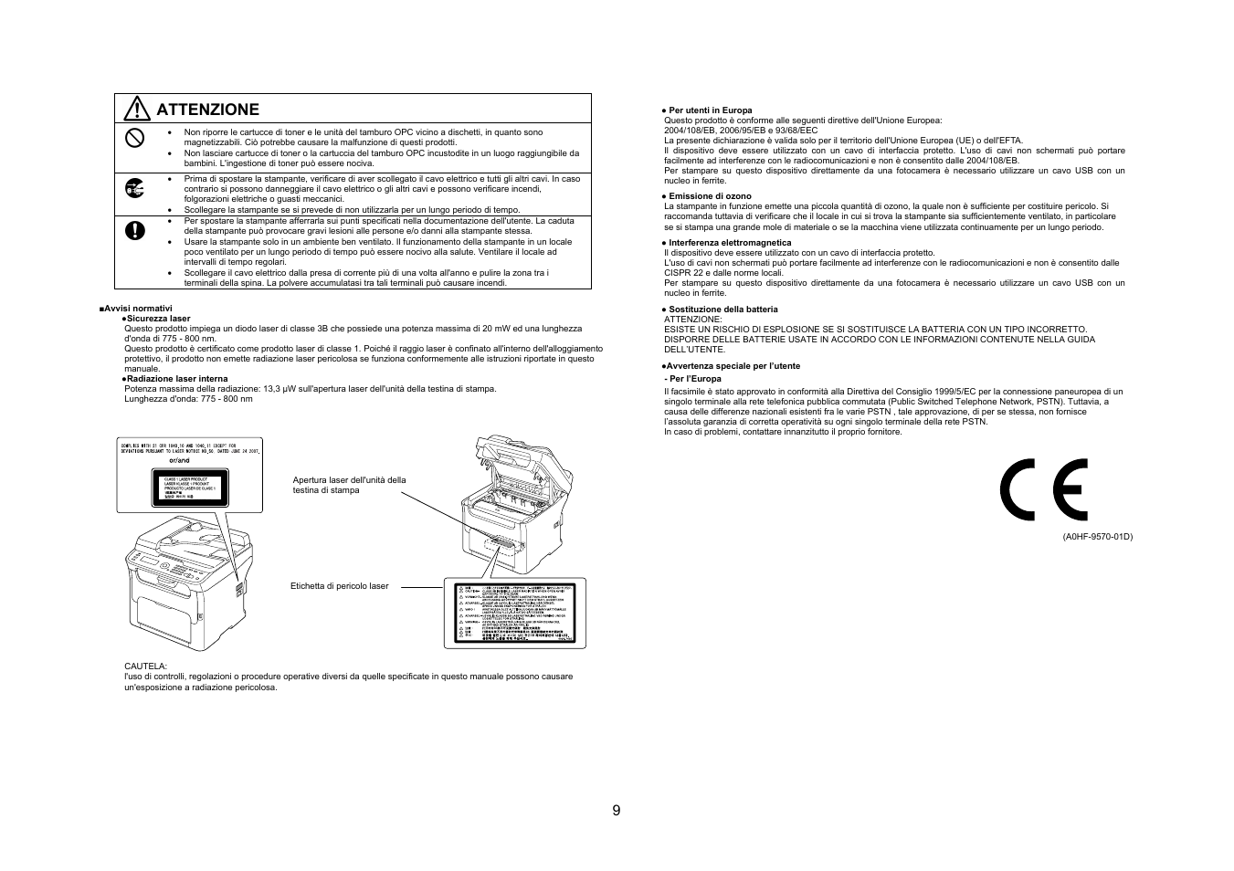 Attenzione | Konica Minolta magicolor 1690MF User Manual | Page 10 / 49