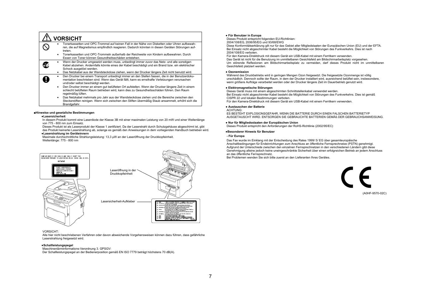 Vorsicht | Konica Minolta magicolor 1690MF User Manual | Page 8 / 49