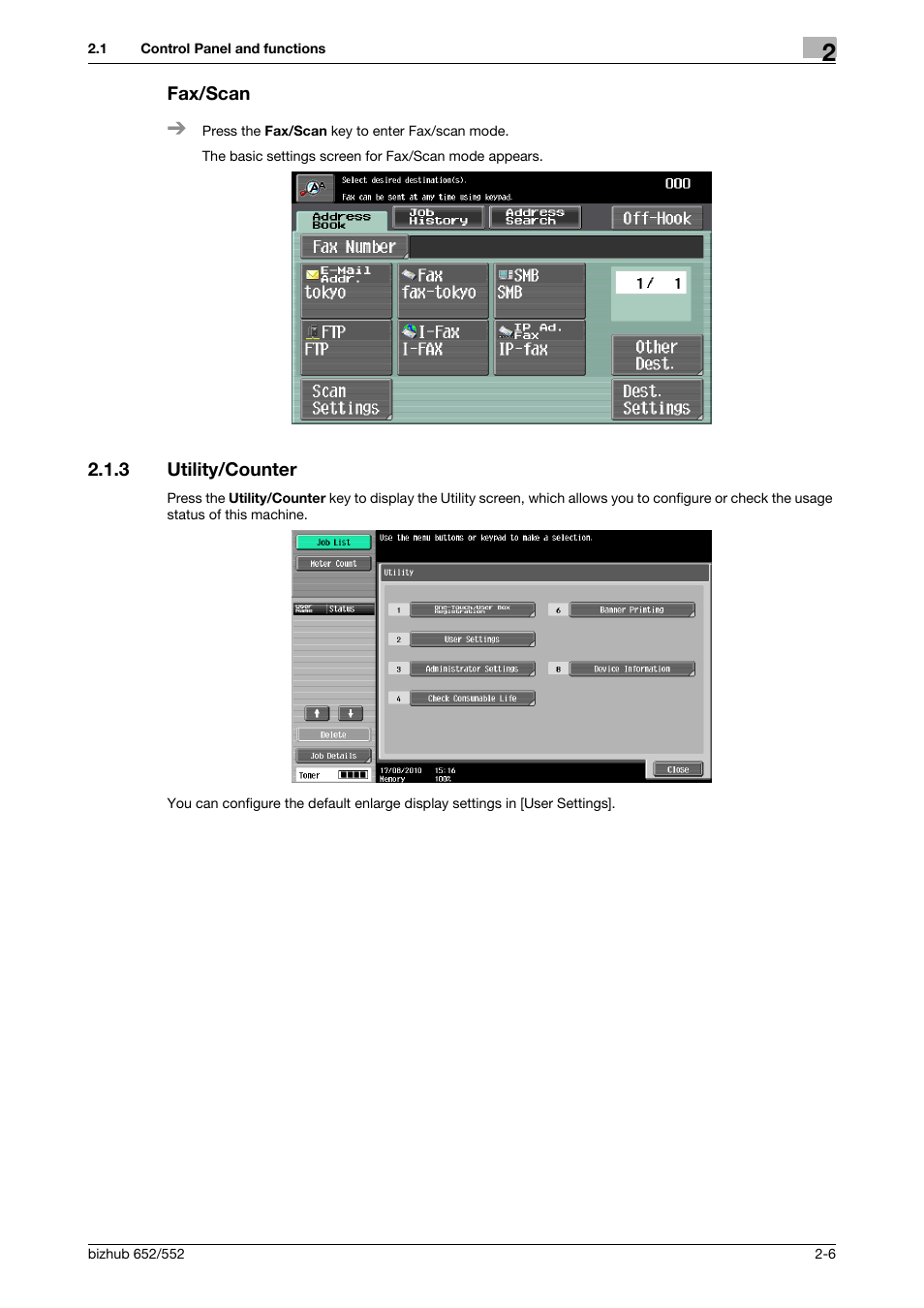 Fax/scan, 3 utility/counter, Fax/scan -6 | Utility/counter -6, P. 2-6 | Konica Minolta bizhub 552 User Manual | Page 14 / 61