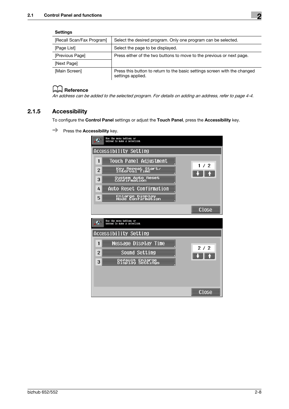 5 accessibility, Accessibility -8, P. 2-8 | Konica Minolta bizhub 552 User Manual | Page 16 / 61