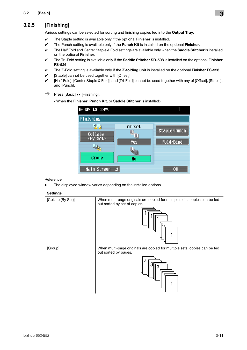 5 [finishing, Finishing] -11, P. 3-11 | Konica Minolta bizhub 552 User Manual | Page 32 / 61
