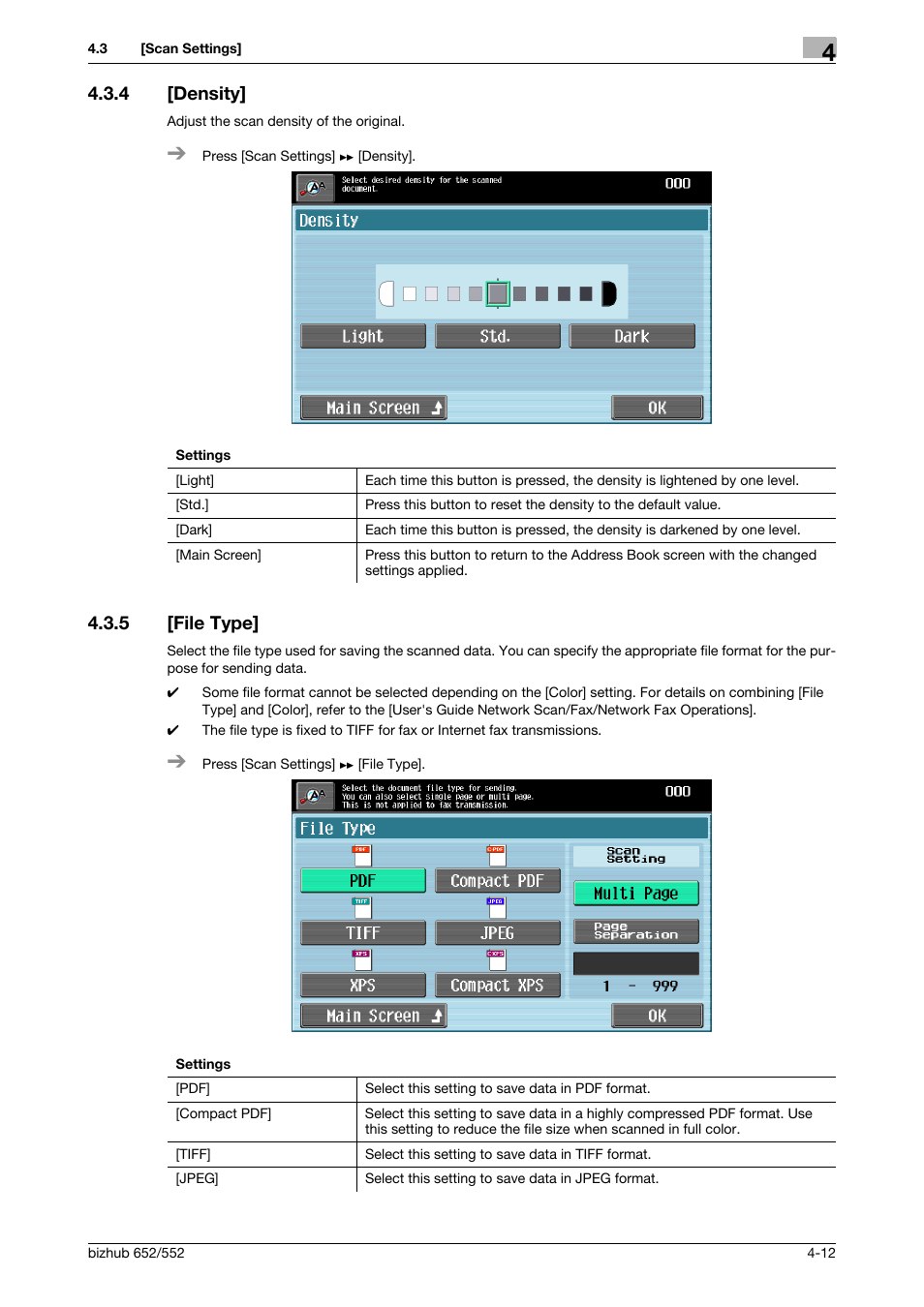 4 [density, 5 [file type, Density] -12 | File type] -12, P. 4-12 | Konica Minolta bizhub 552 User Manual | Page 51 / 61