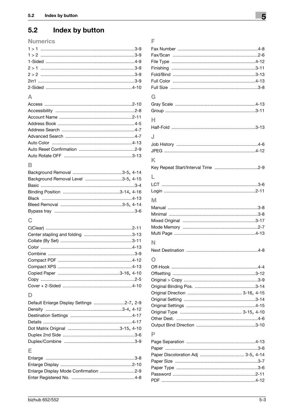 2 index by button, Index by button -3 | Konica Minolta bizhub 552 User Manual | Page 59 / 61