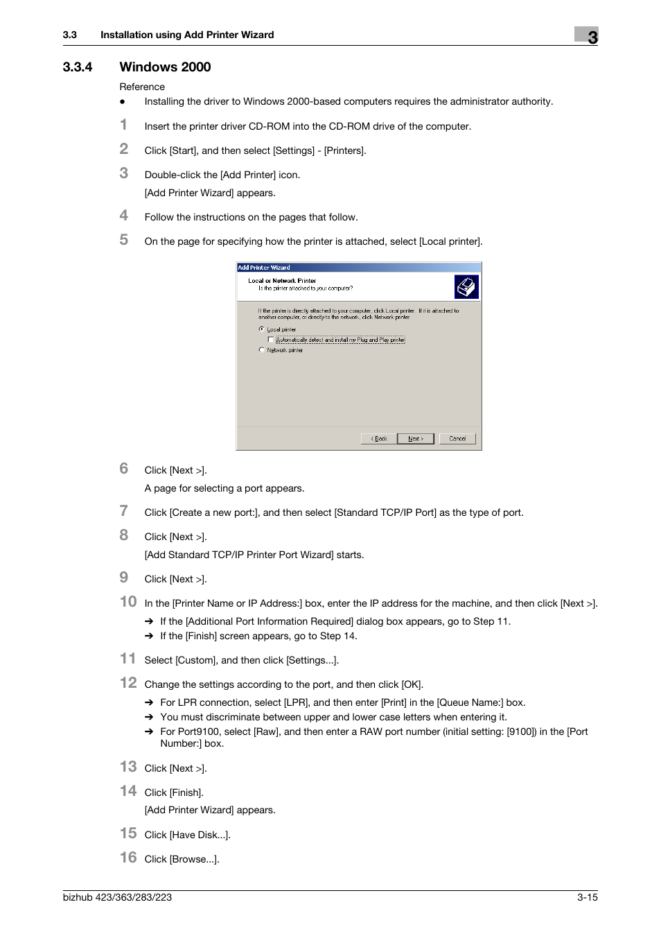 4 windows 2000, Windows 2000 -15, P. 3-15 | Konica Minolta BIZHUB 223 User Manual | Page 26 / 76