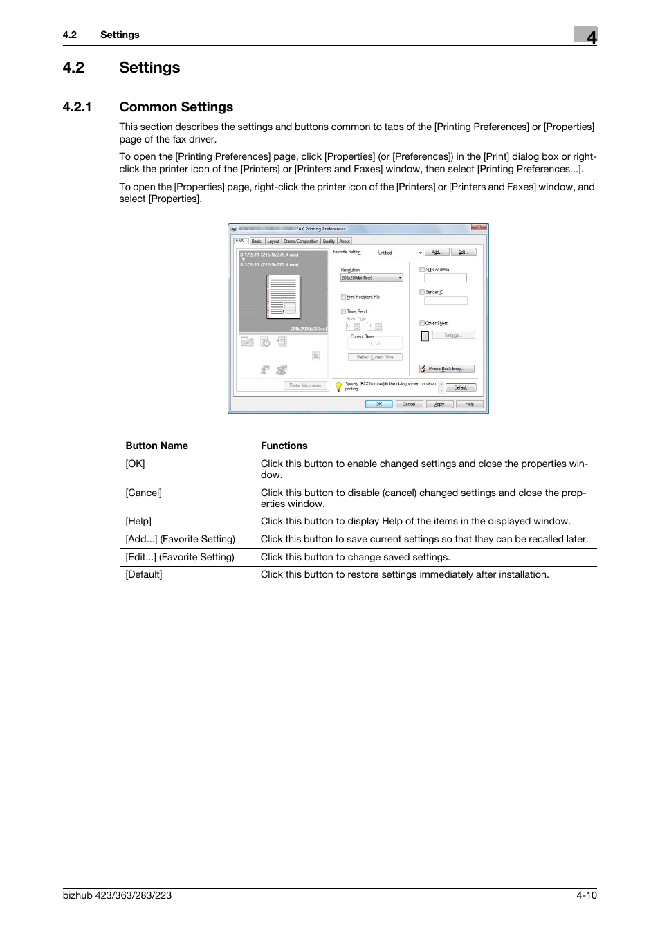 2 settings, 1 common settings, Settings -10 | Common settings -10 | Konica Minolta BIZHUB 223 User Manual | Page 43 / 76