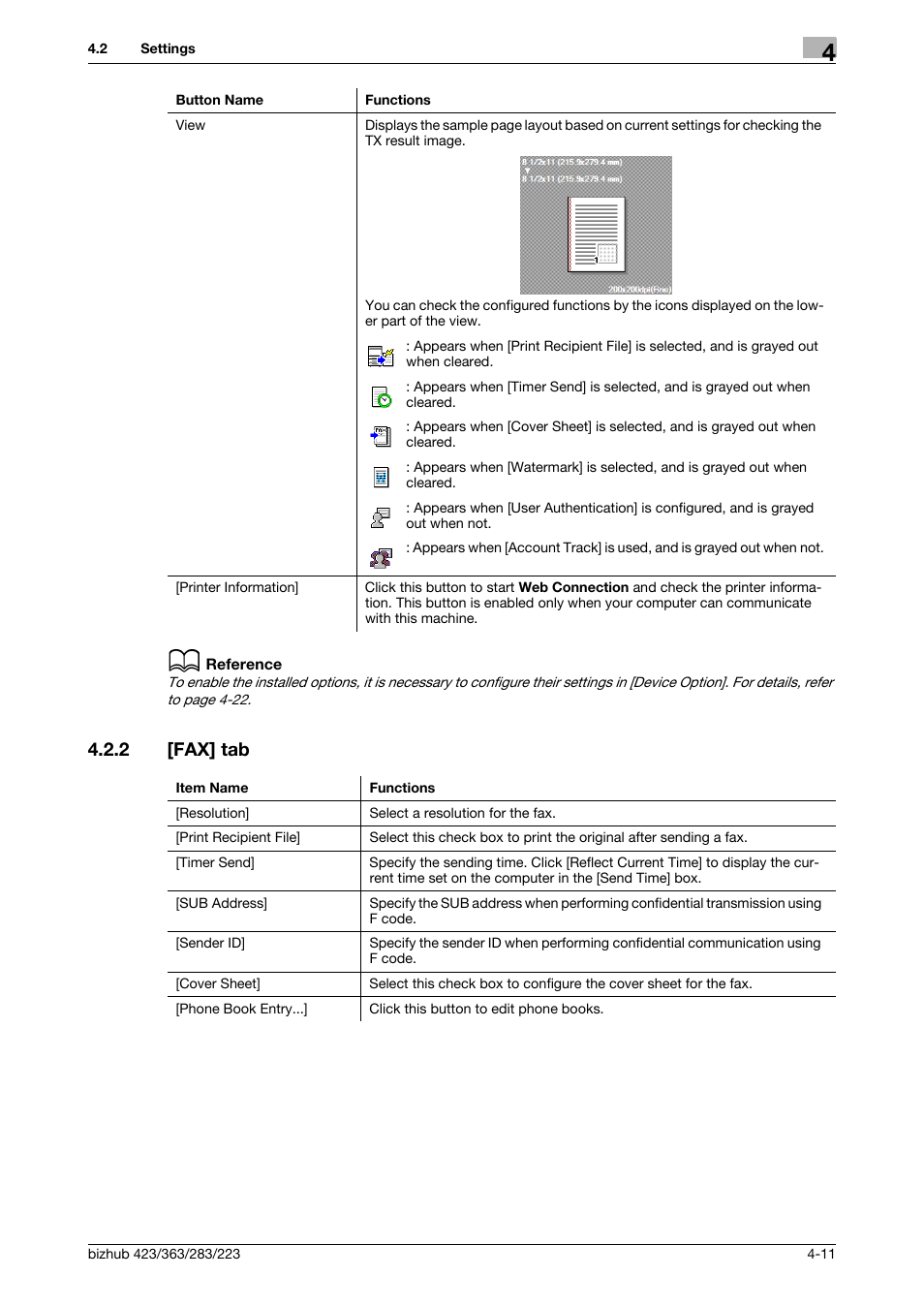 2 [fax] tab, Fax] tab -11 | Konica Minolta BIZHUB 223 User Manual | Page 44 / 76