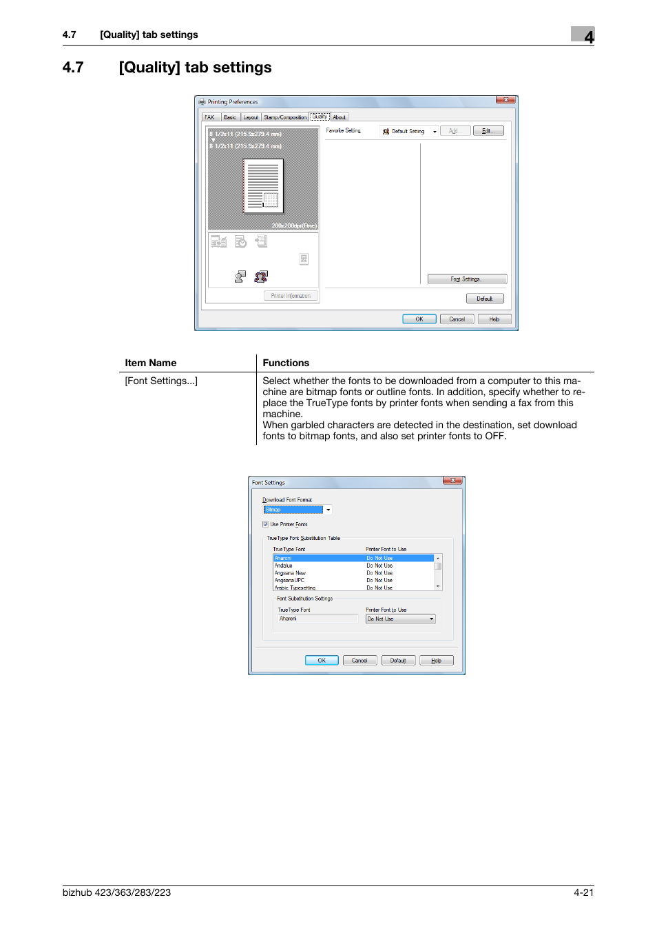 7 [quality] tab settings, Quality] tab settings -21 | Konica Minolta BIZHUB 223 User Manual | Page 54 / 76