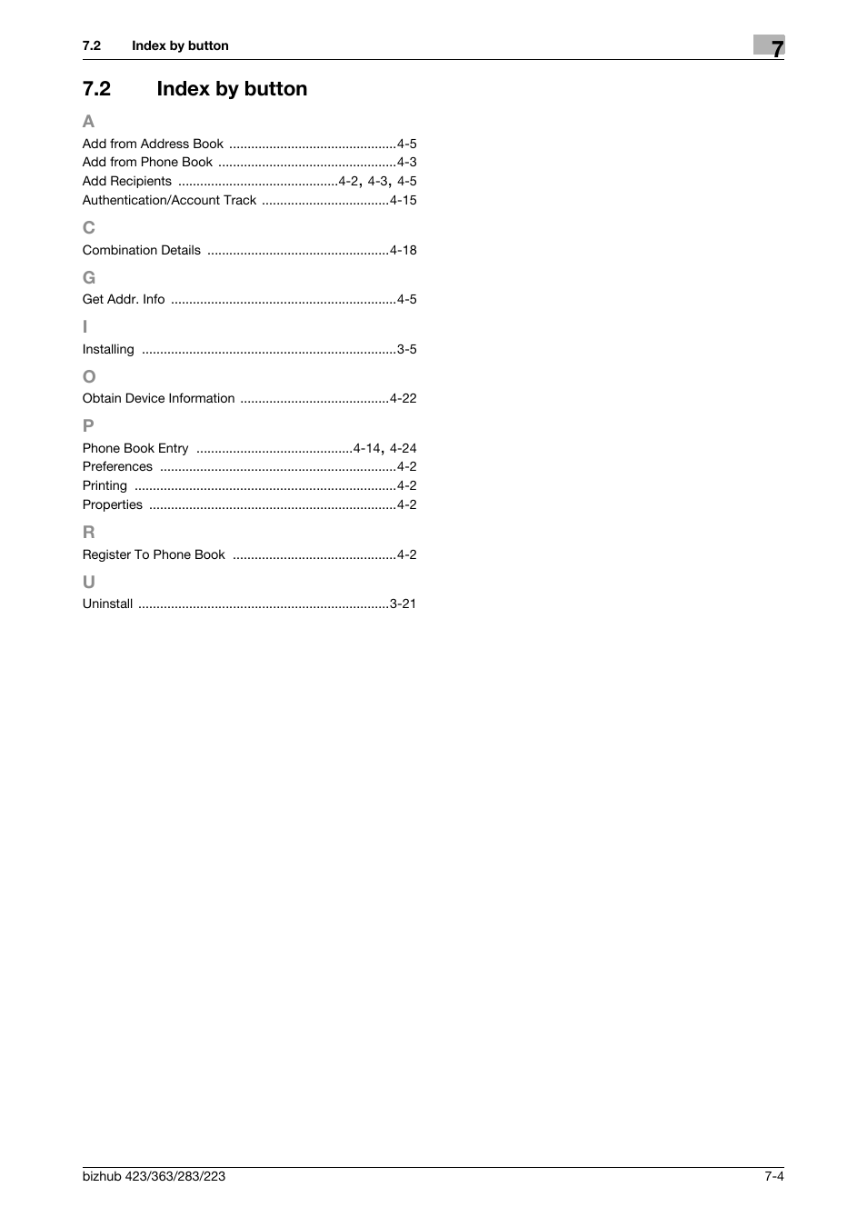 2 index by button, Index by button -4 | Konica Minolta BIZHUB 223 User Manual | Page 75 / 76
