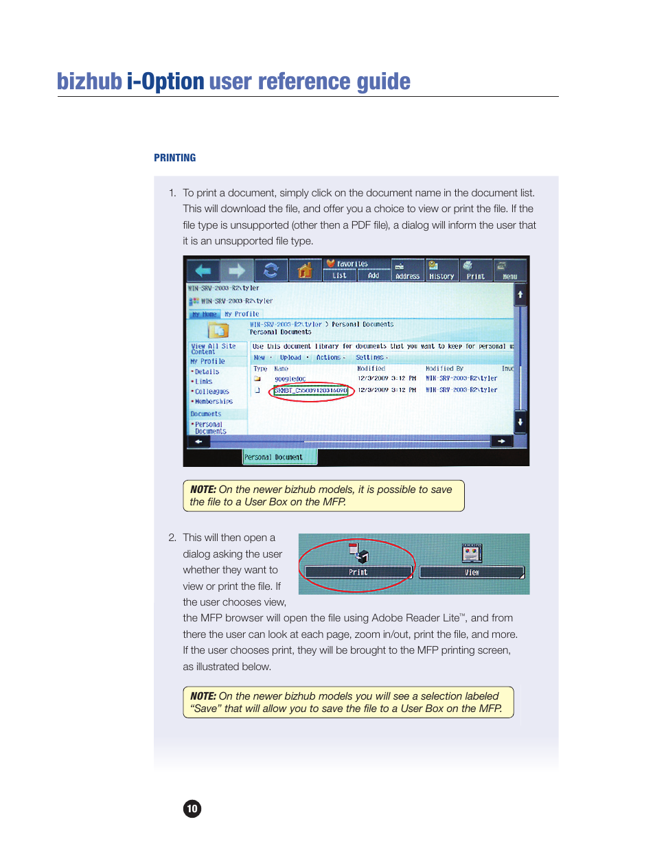 Printing, Bizhub i-option user reference guide | Konica Minolta bizhub 601 User Manual | Page 12 / 20