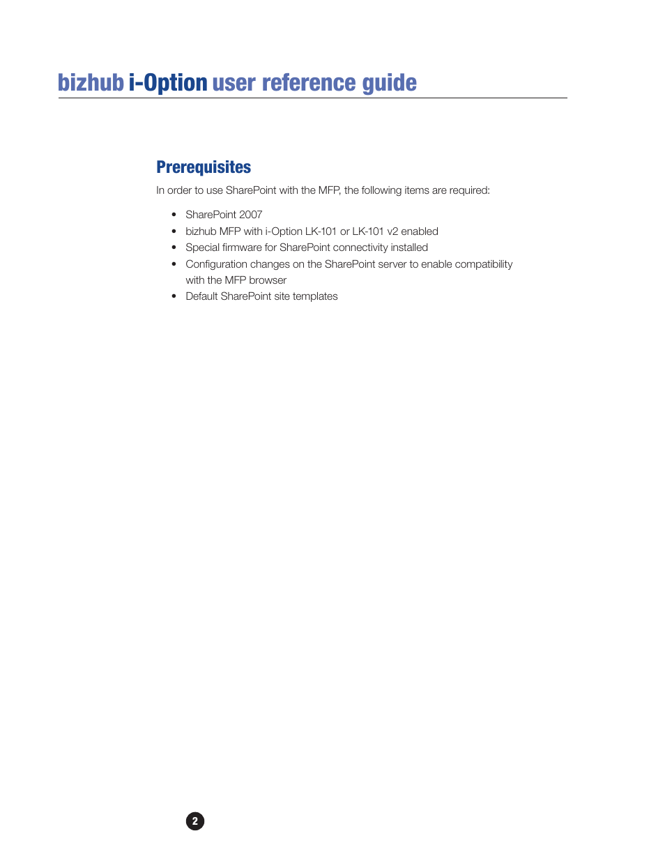 Prerequisites, Bizhub i-option user reference guide | Konica Minolta bizhub 601 User Manual | Page 4 / 20