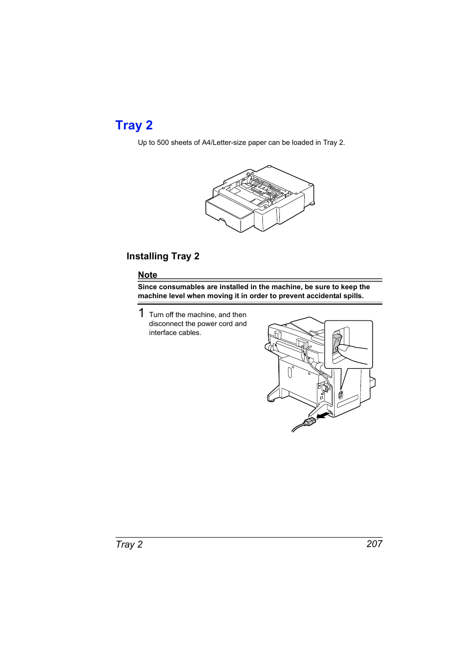 Tray 2, Installing tray 2, Tray 2 207 | Installing tray 2 207 | Konica Minolta magicolor 2590MF User Manual | Page 221 / 236