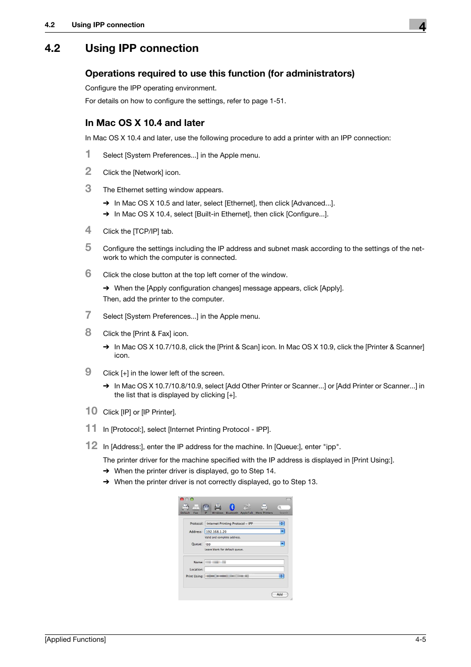 2 using ipp connection, In mac os x 10.4 and later | Konica Minolta bizhub 4750 User Manual | Page 129 / 149