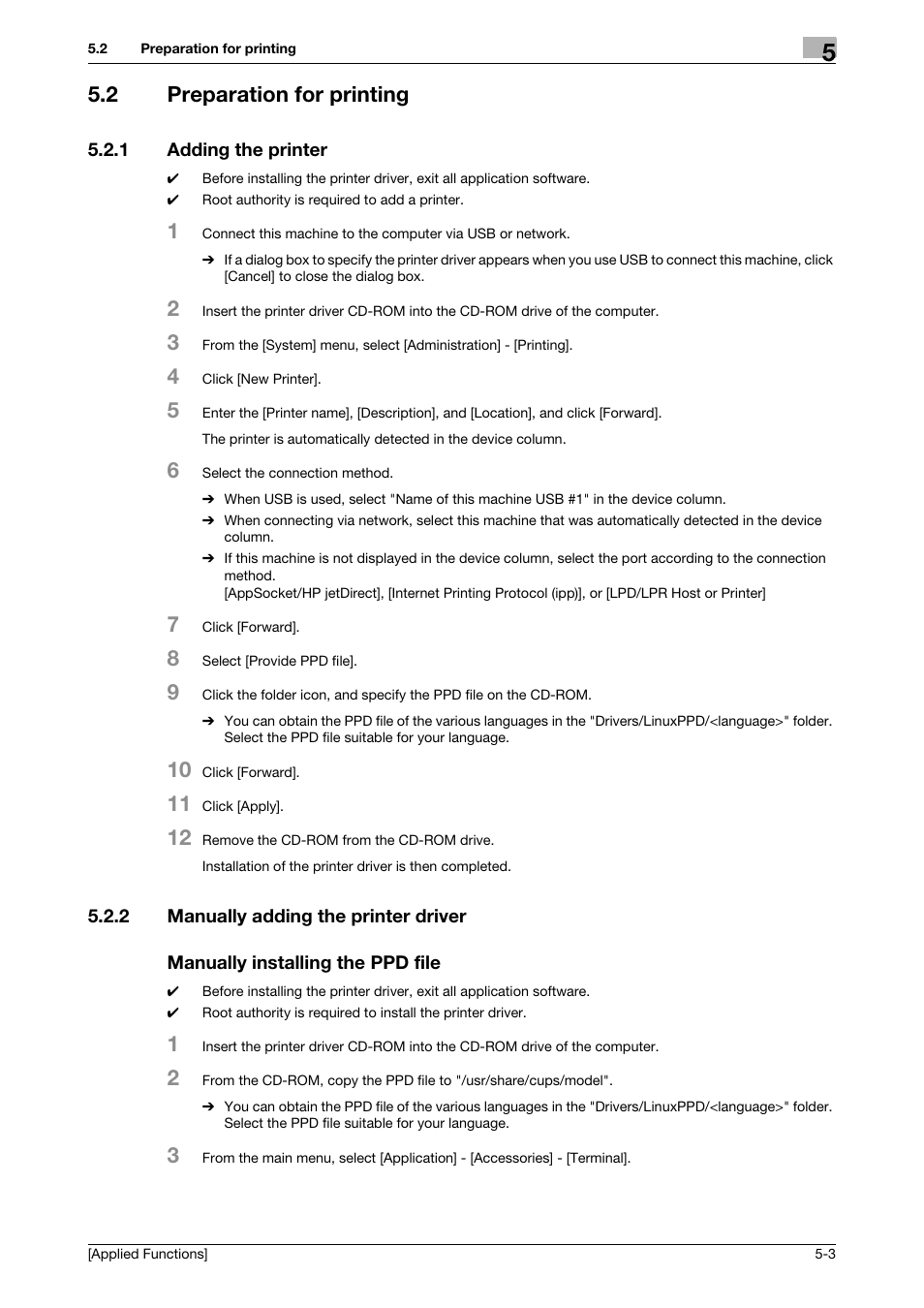 2 preparation for printing, 1 adding the printer, 2 manually adding the printer driver | Manually installing the ppd file, Preparation for printing -3, Adding the printer -3 | Konica Minolta bizhub 4750 User Manual | Page 134 / 149