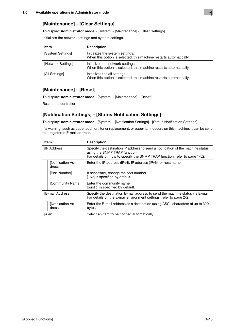 Maintenance] - [clear settings, Maintenance] - [reset | Konica Minolta bizhub 4750 User Manual | Page 21 / 149