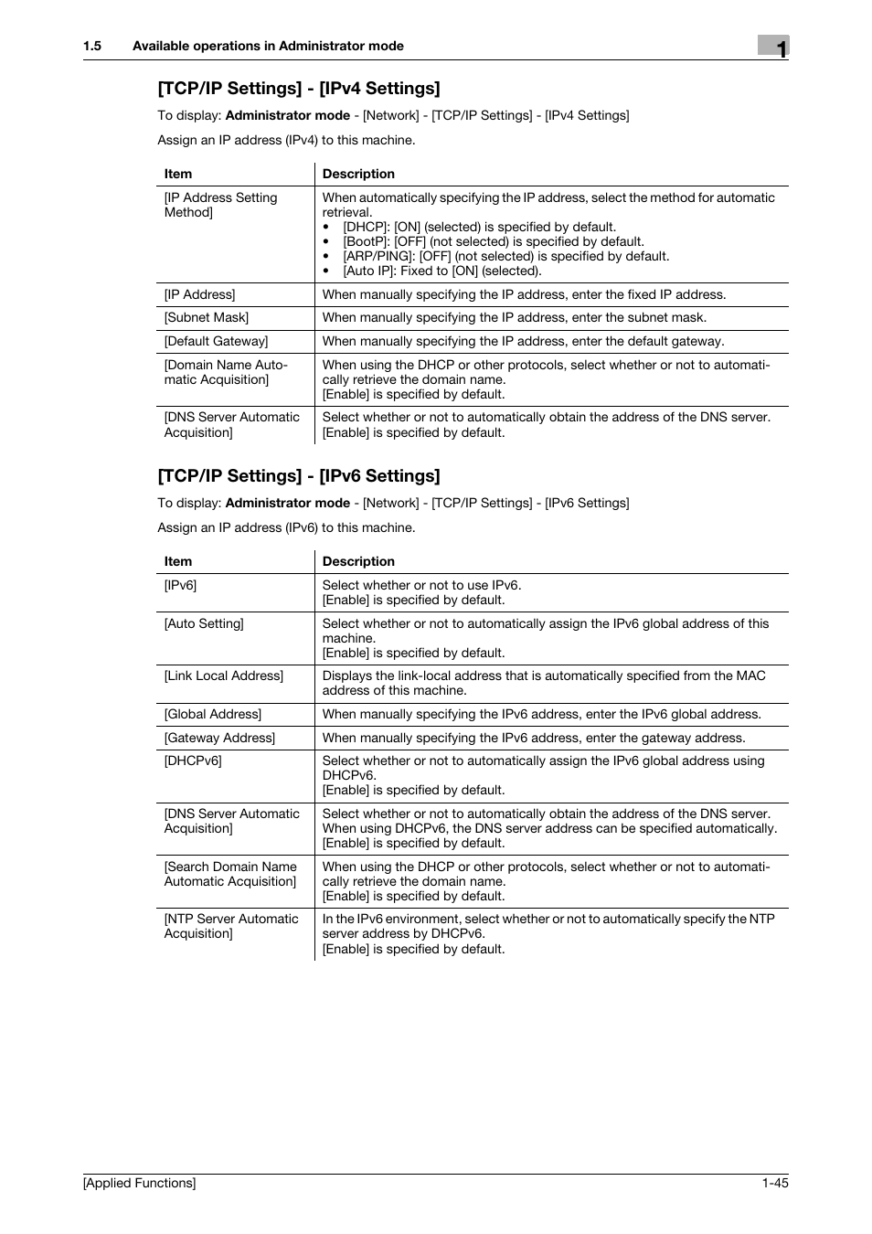 Tcp/ip settings] - [ipv4 settings, Tcp/ip settings] - [ipv6 settings | Konica Minolta bizhub 4750 User Manual | Page 51 / 149