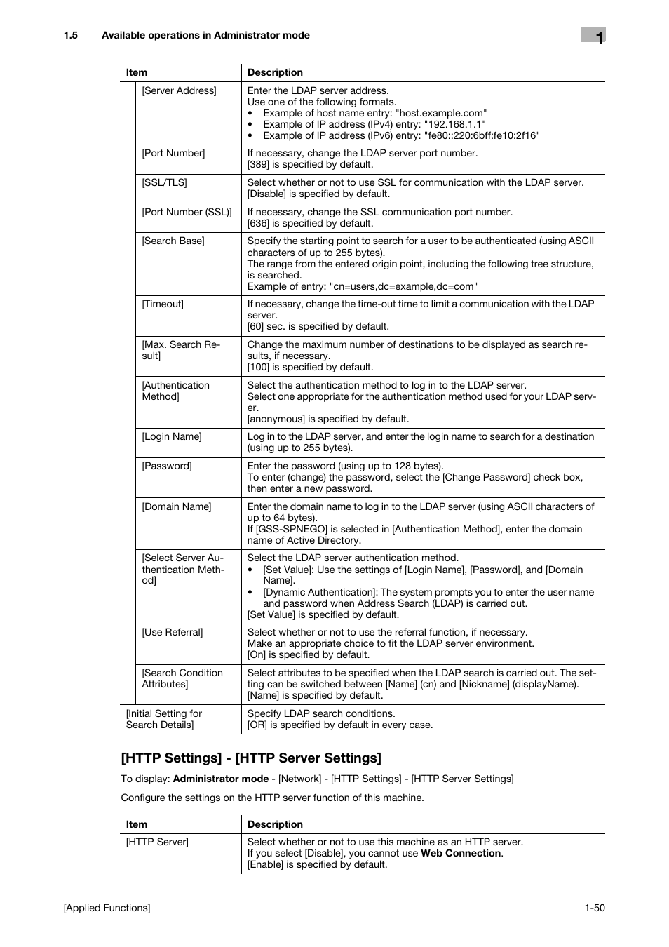 Http settings] - [http server settings, Http settings] - [http server settings] -50 | Konica Minolta bizhub 4750 User Manual | Page 56 / 149