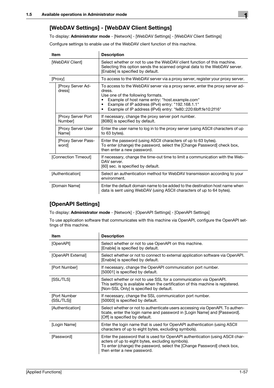 Webdav settings] - [webdav client settings, Openapi settings | Konica Minolta bizhub 4750 User Manual | Page 63 / 149