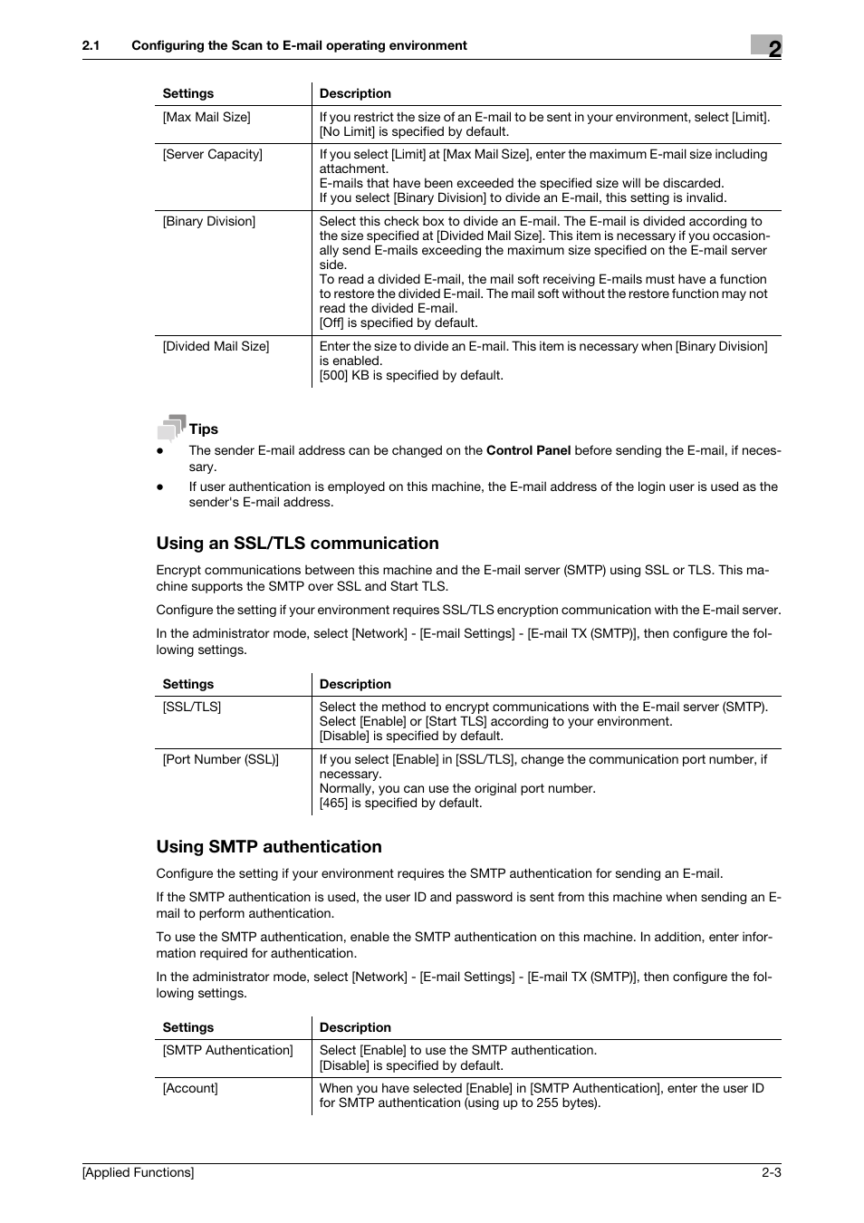 Using an ssl/tls communication, Using smtp authentication | Konica Minolta bizhub 4750 User Manual | Page 68 / 149