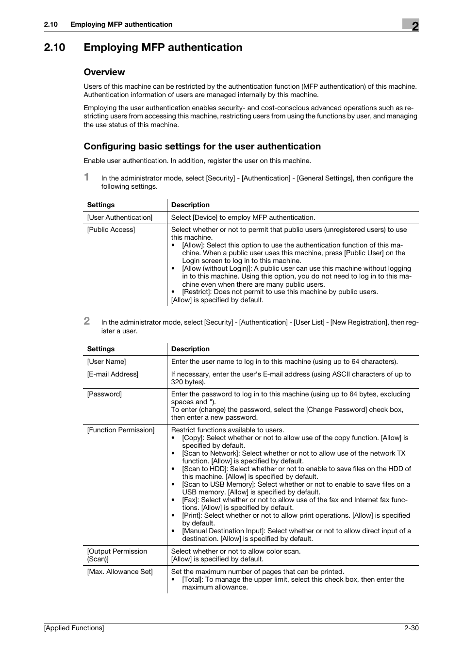 10 employing mfp authentication, Overview | Konica Minolta bizhub 4750 User Manual | Page 95 / 149