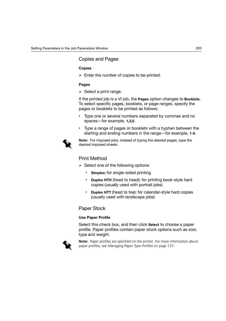 Print method, Paper stock, Copies and pages | Konica Minolta bizhub PRO C6500P User Manual | Page 211 / 266