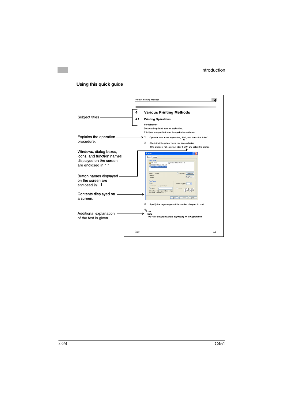Using this quick guide | Konica Minolta bizhub C451 User Manual | Page 25 / 102