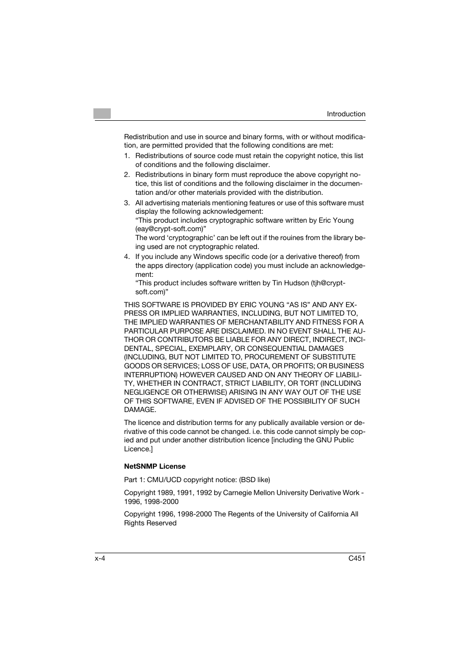 Netsnmp license | Konica Minolta bizhub C451 User Manual | Page 5 / 102