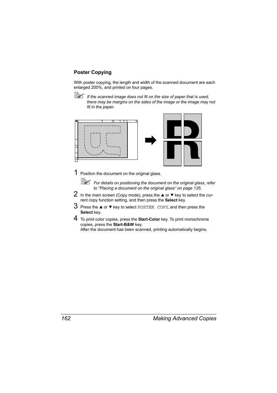 Poster copying, Poster copying 162 | Konica Minolta bizhub C20X User Manual | Page 176 / 346