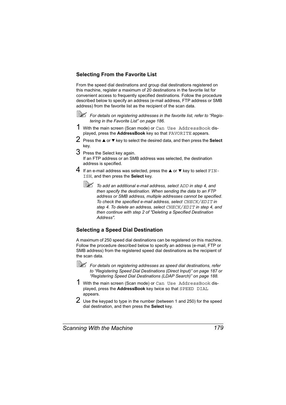 Selecting from the favorite list, Selecting a speed dial destination | Konica Minolta bizhub C20X User Manual | Page 193 / 346