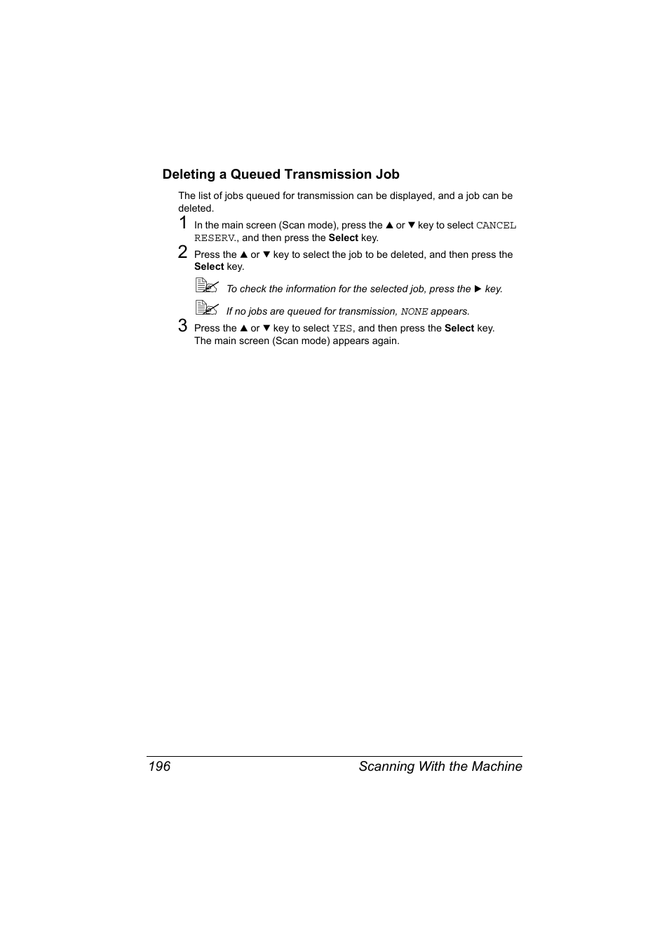 Deleting a queued transmission job, Deleting a queued transmission job 196 | Konica Minolta bizhub C20X User Manual | Page 210 / 346