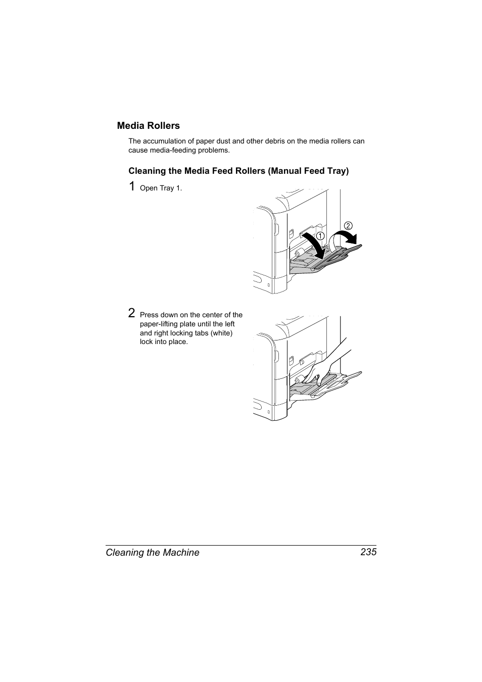 Media rollers, Cleaning the media feed rollers (manual feed tray), Media rollers 235 | Konica Minolta bizhub C20X User Manual | Page 249 / 346
