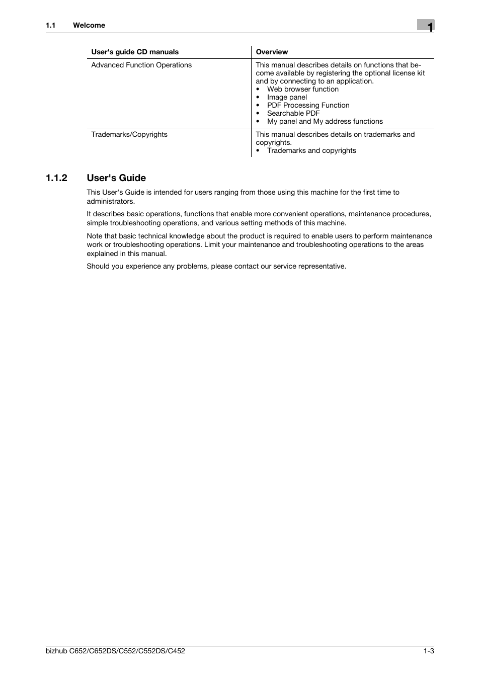 2 user's guide, User's guide -3 | Konica Minolta BIZHUB C652DS User Manual | Page 6 / 64