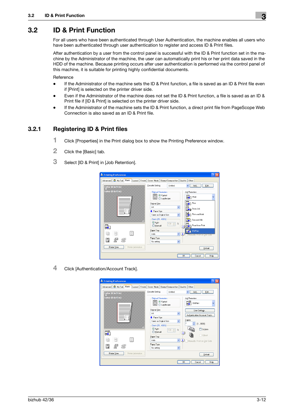2 id & print function, 1 registering id & print files, Id & print function -12 | Registering id & print files -12 | Konica Minolta bizhub 42 User Manual | Page 66 / 94
