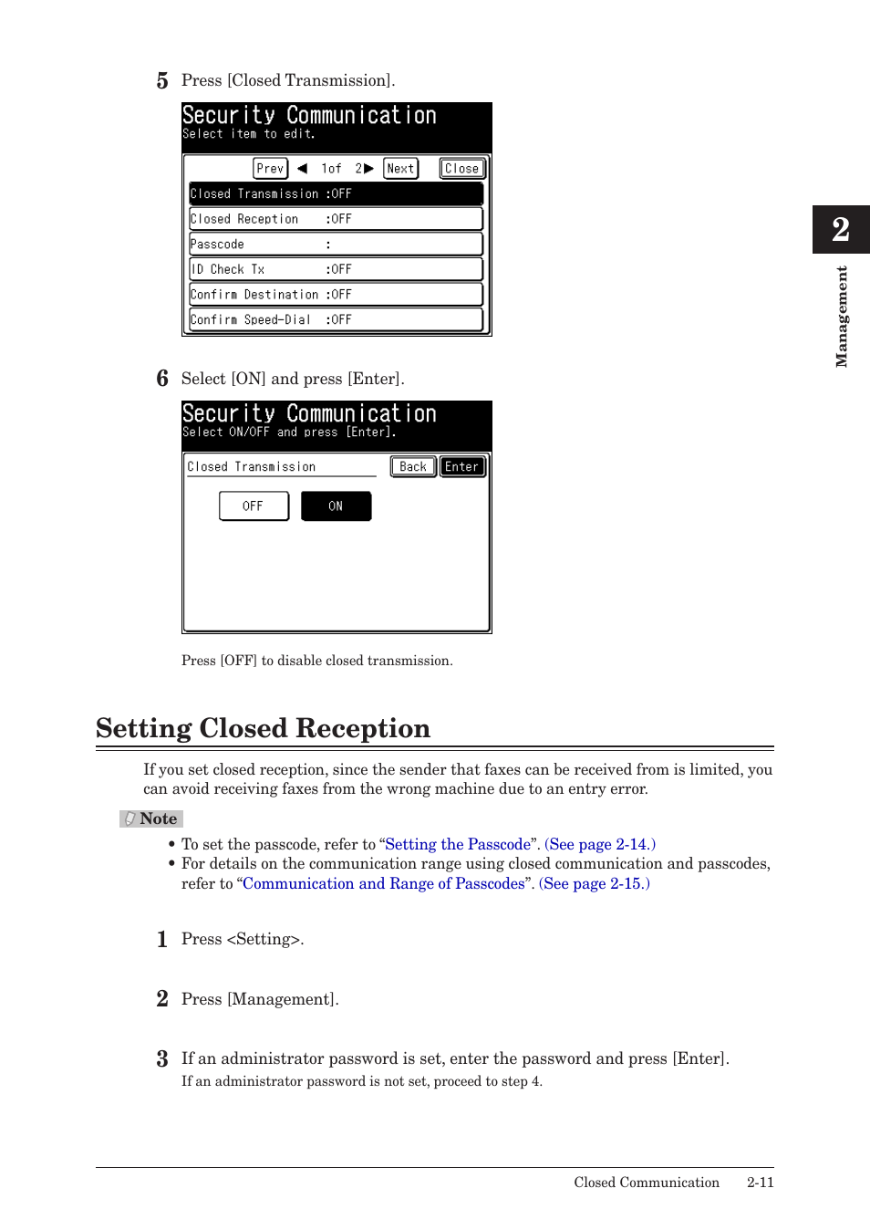 Setting closed reception, Setting closed reception -11 | Konica Minolta bizhub 25 User Manual | Page 64 / 175