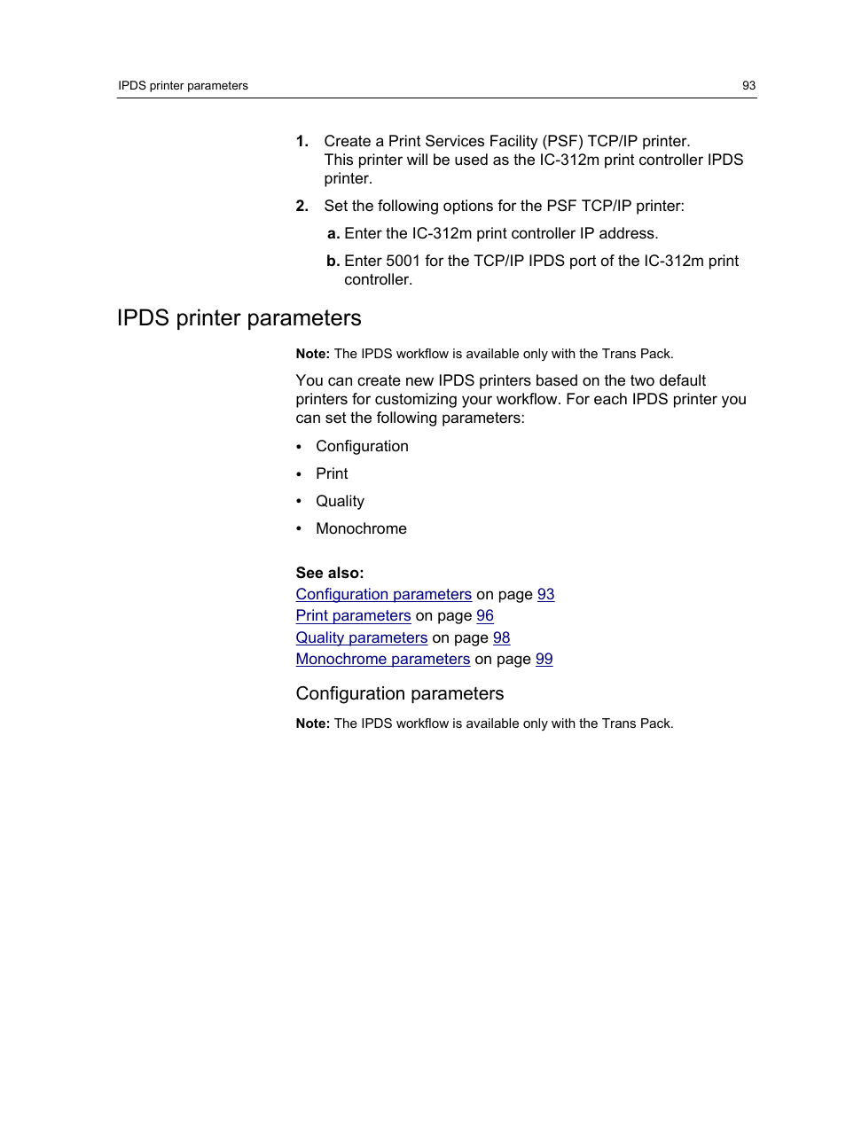 Ipds printer parameters, Configuration parameters | Konica Minolta bizhub PRESS 2250P User Manual | Page 101 / 193