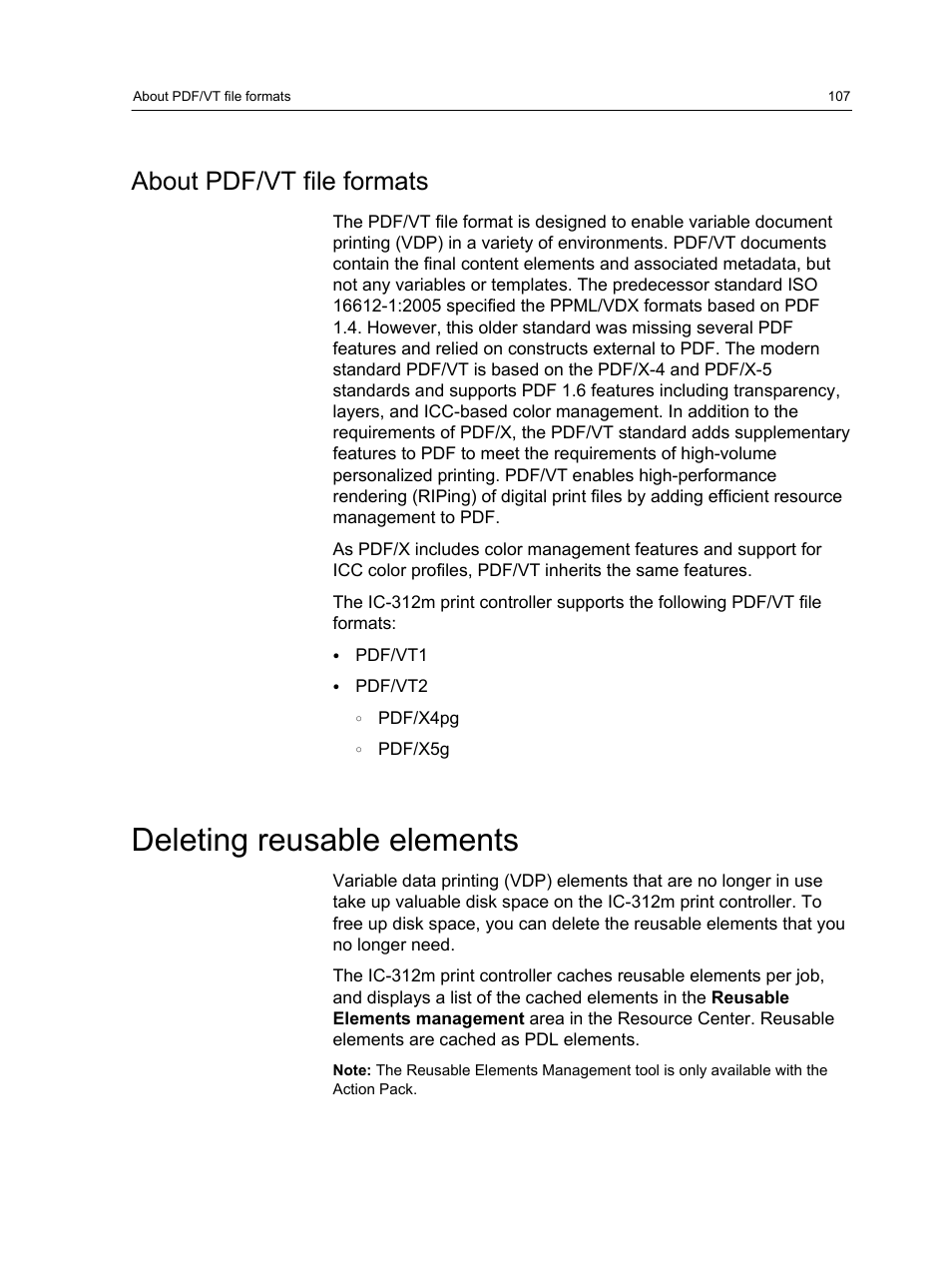 About pdf/vt file formats, Deleting reusable elements | Konica Minolta bizhub PRESS 2250P User Manual | Page 115 / 193