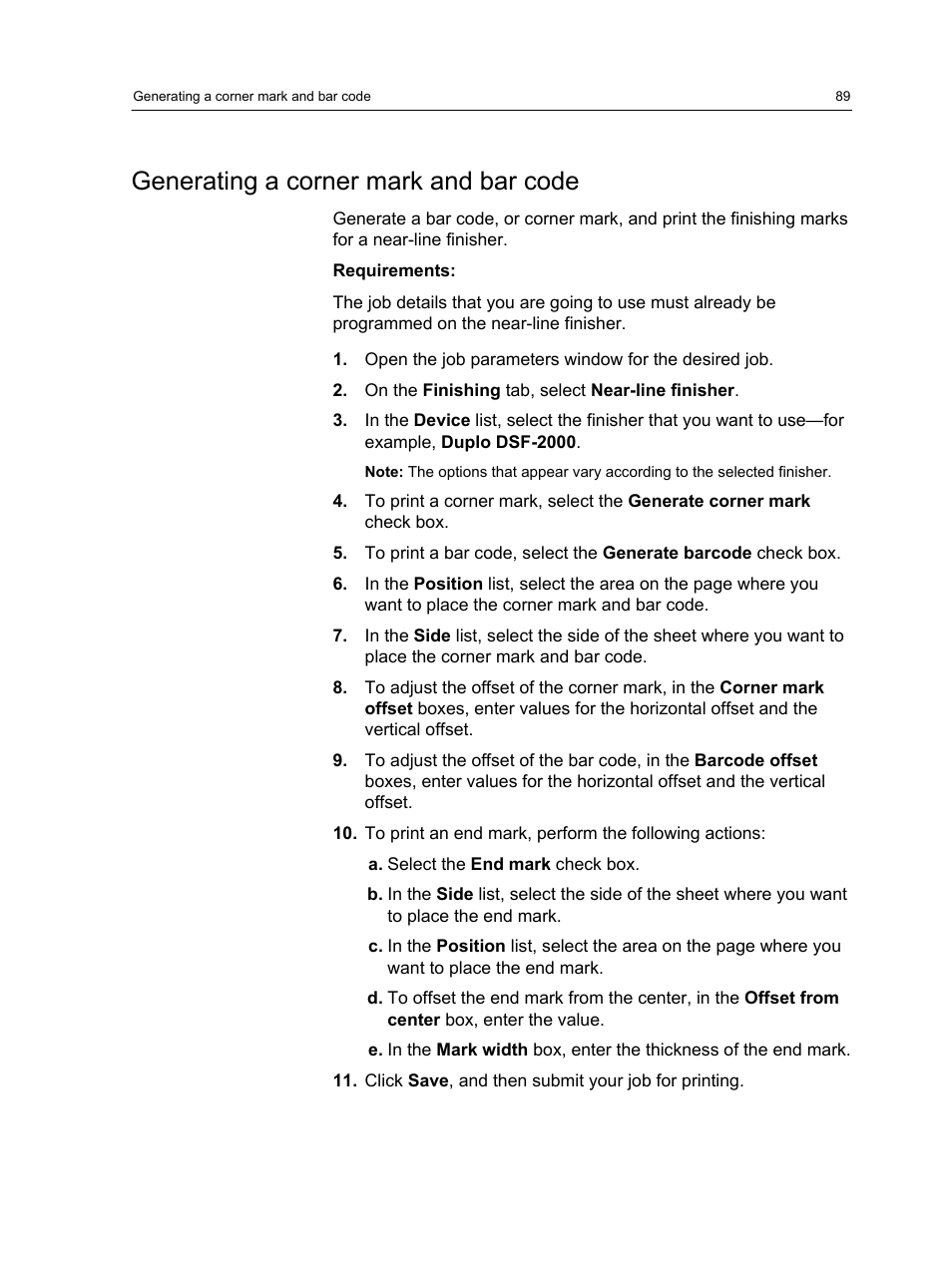 Generating a corner mark and bar code | Konica Minolta bizhub PRESS 2250P User Manual | Page 97 / 193