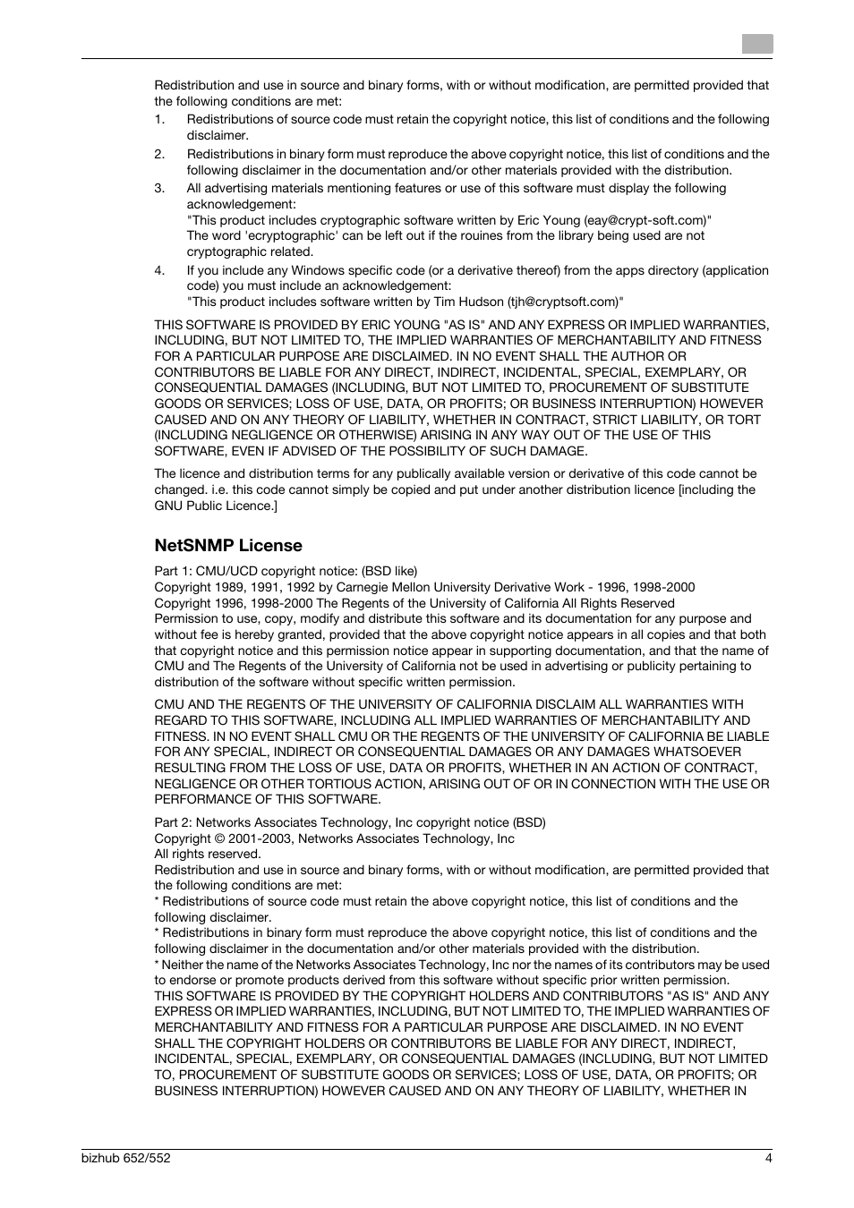 Netsnmp license | Konica Minolta bizhub 552 User Manual | Page 5 / 13