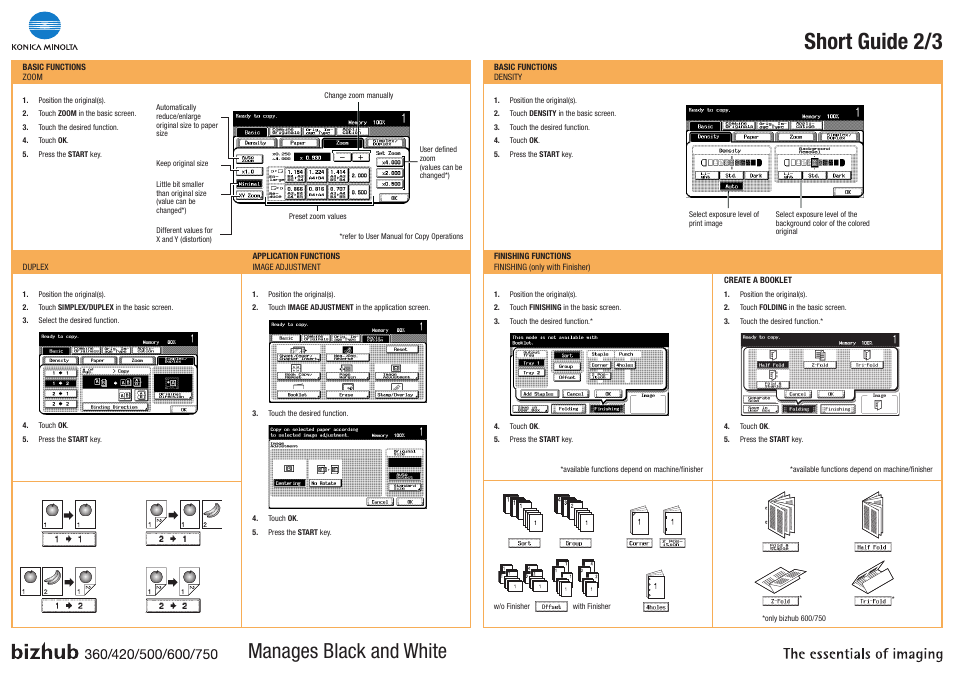 Short guide 2/3, Manages black and white | Konica Minolta bizhub 420 User Manual | Page 2 / 3