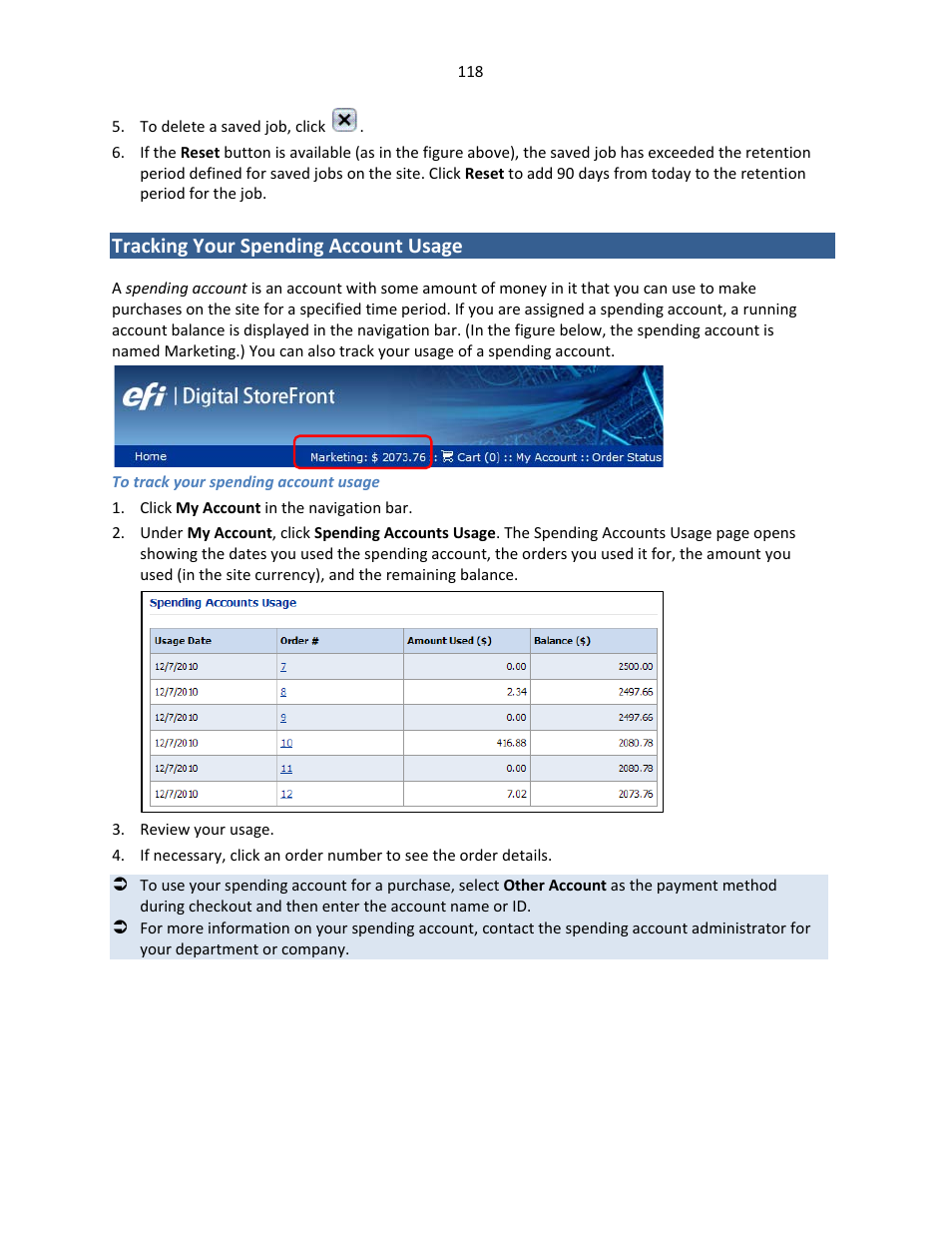 Tracking your spending account usage | Konica Minolta Digital StoreFront User Manual | Page 118 / 127