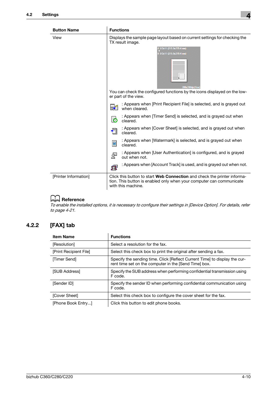 2 [fax] tab, Fax] tab -10 | Konica Minolta BIZHUB C360 User Manual | Page 41 / 72