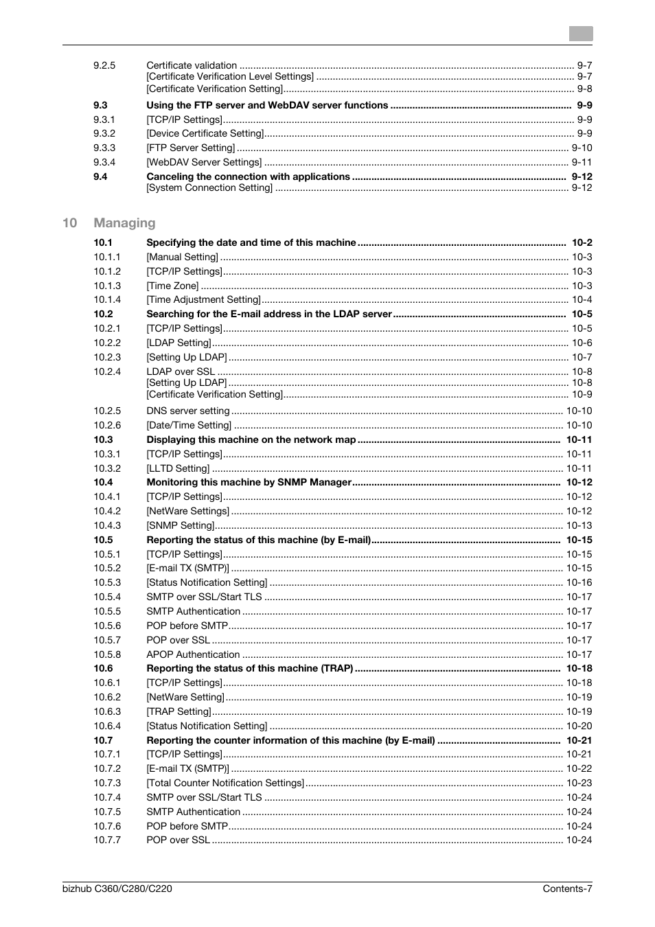 10 managing | Konica Minolta BIZHUB C360 User Manual | Page 8 / 366