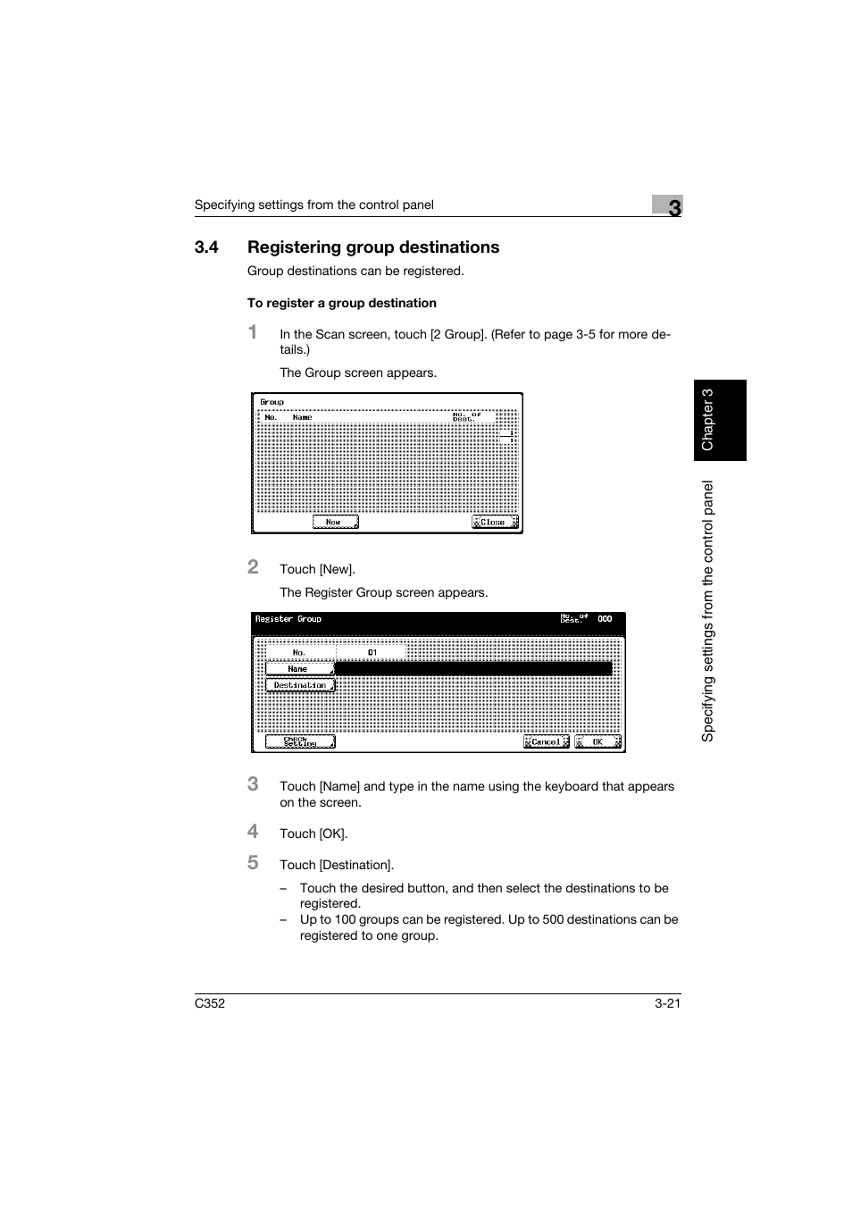 4 registering group destinations, To register a group destination, Registering group destinations -21 | To register a group destination -21 | Konica Minolta bizhub C352 User Manual | Page 132 / 392