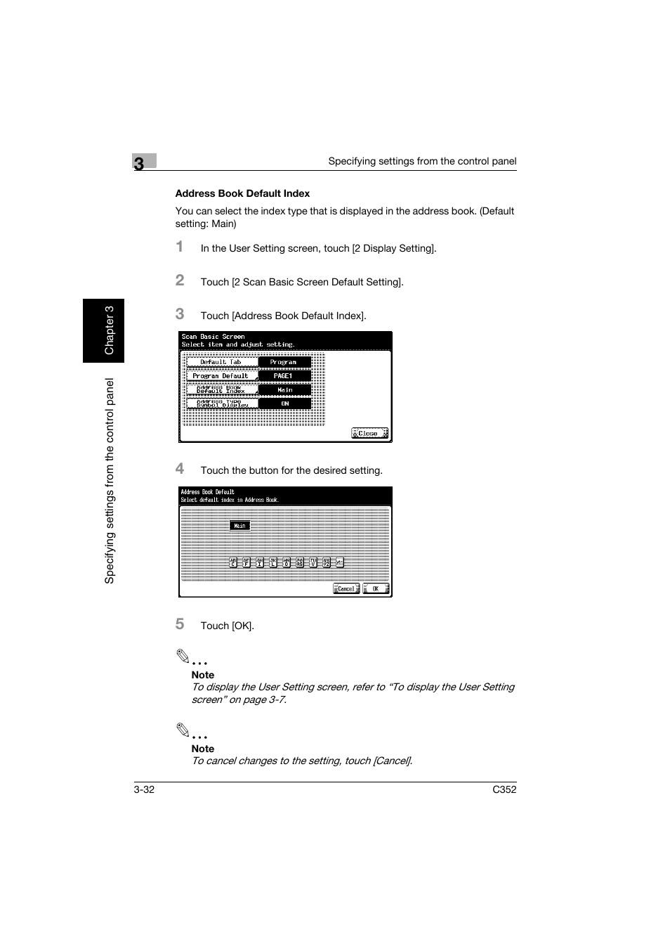 Address book default index, Address book default index -32 | Konica Minolta bizhub C352 User Manual | Page 143 / 392