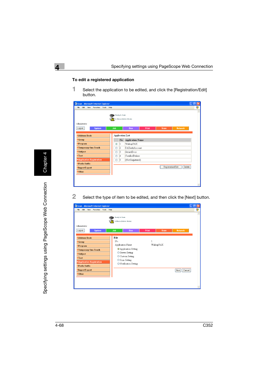 To edit a registered application, To edit a registered application -68 | Konica Minolta bizhub C352 User Manual | Page 325 / 392