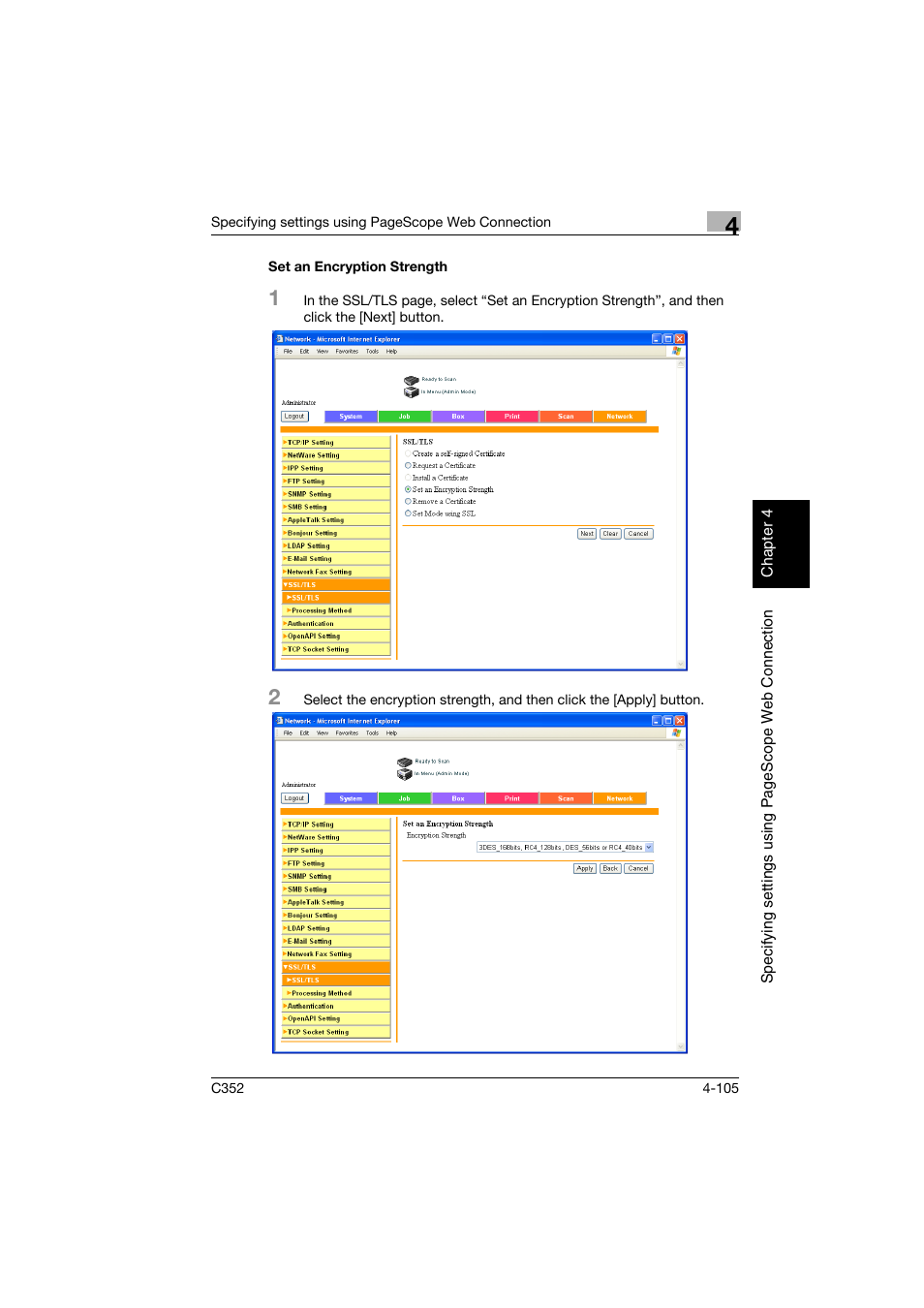 Set an encryption strength, Set an encryption strength -105 | Konica Minolta bizhub C352 User Manual | Page 362 / 392