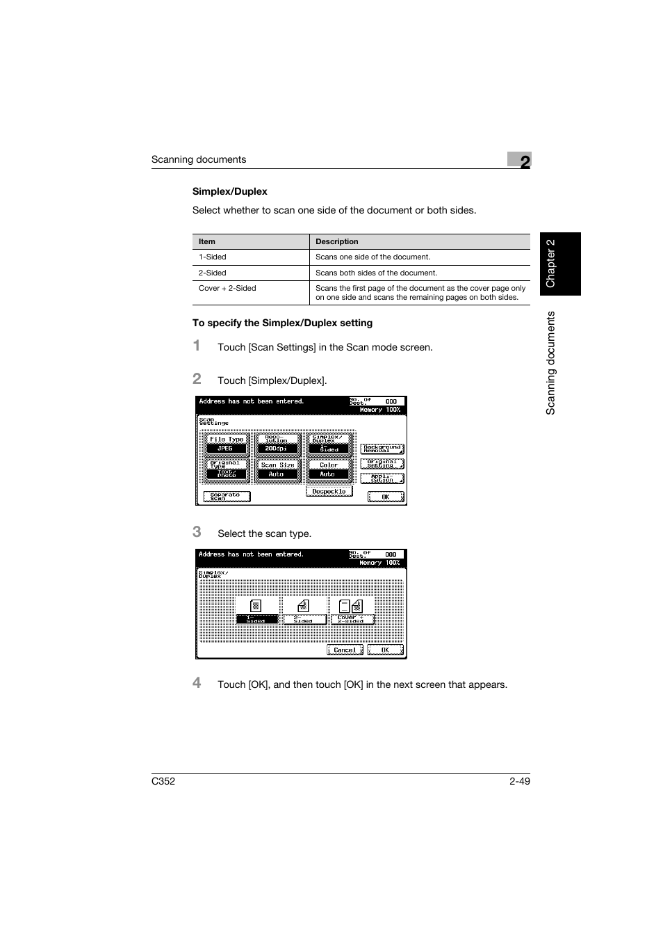 Simplex/duplex, To specify the simplex/duplex setting | Konica Minolta bizhub C352 User Manual | Page 82 / 392