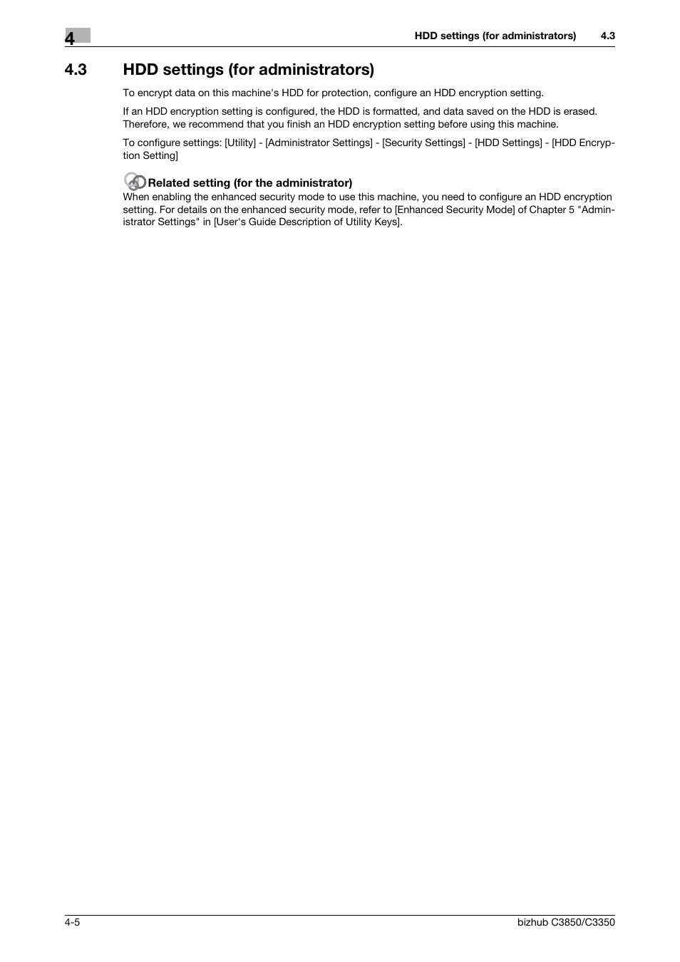 3 hdd settings (for administrators), Hdd settings (for administrators) -5 | Konica Minolta bizhub C3850 User Manual | Page 39 / 65
