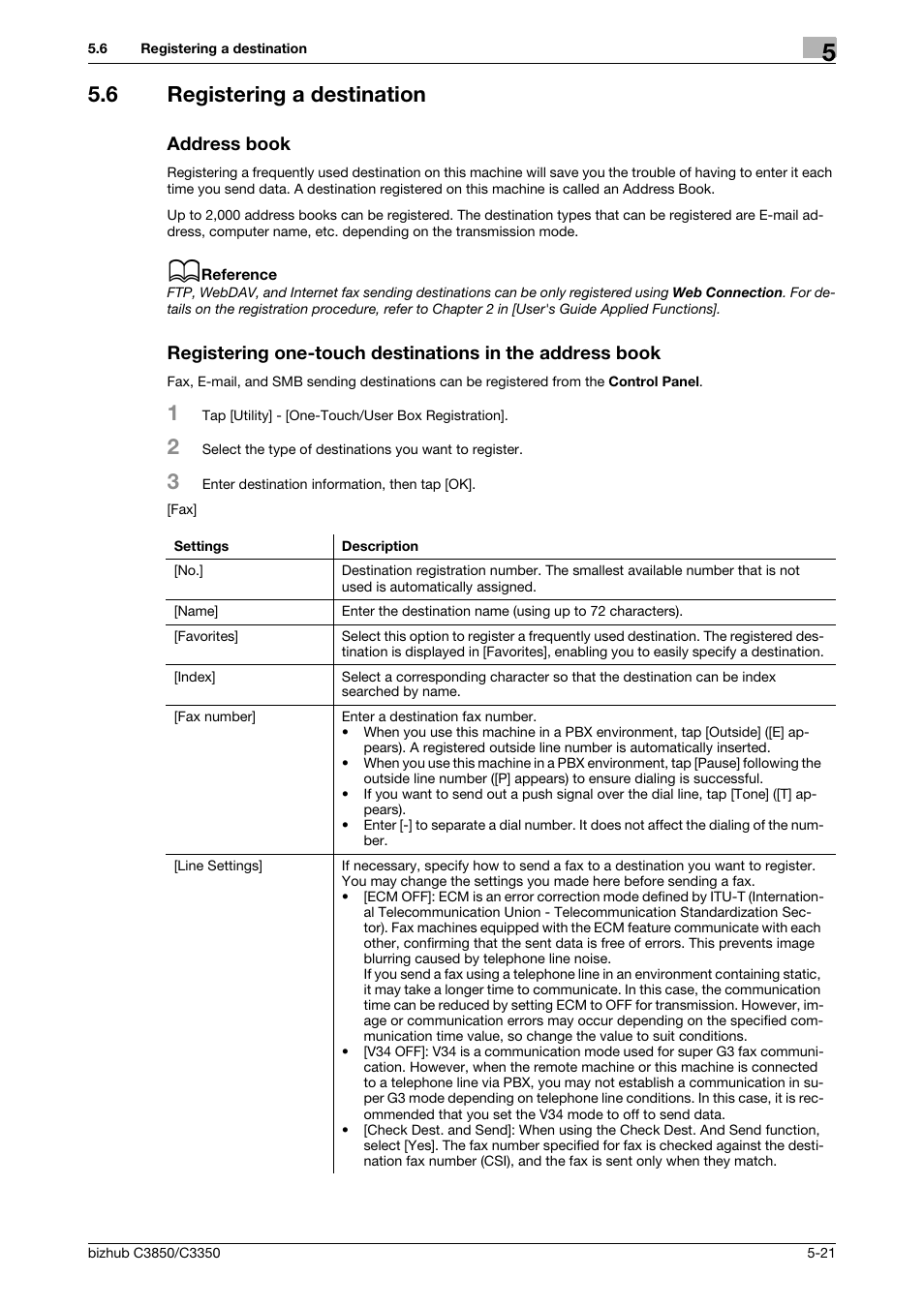 6 registering a destination, Address book | Konica Minolta bizhub C3850 User Manual | Page 60 / 65