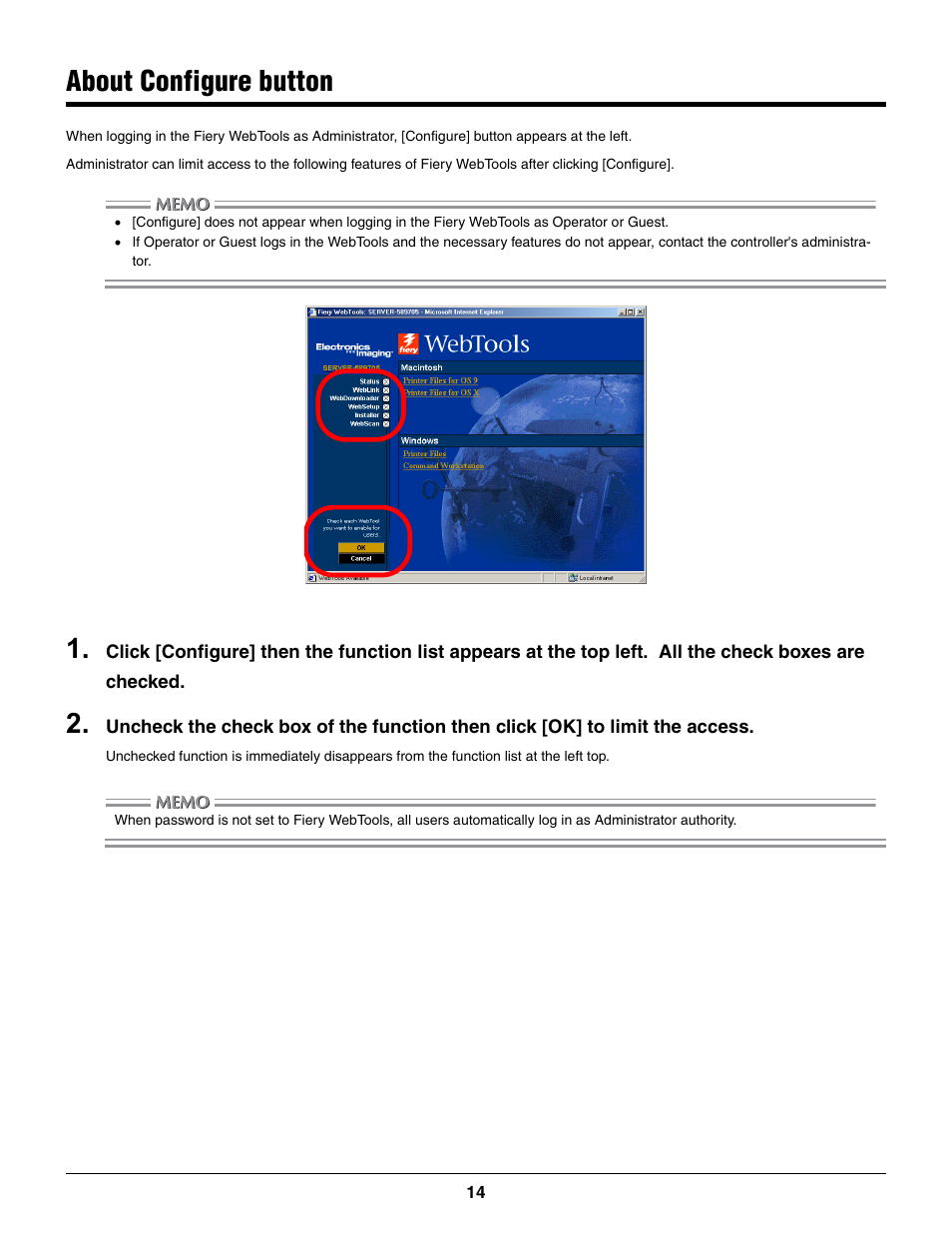 About configure button | Konica Minolta bizhub PRO C500 User Manual | Page 14 / 16