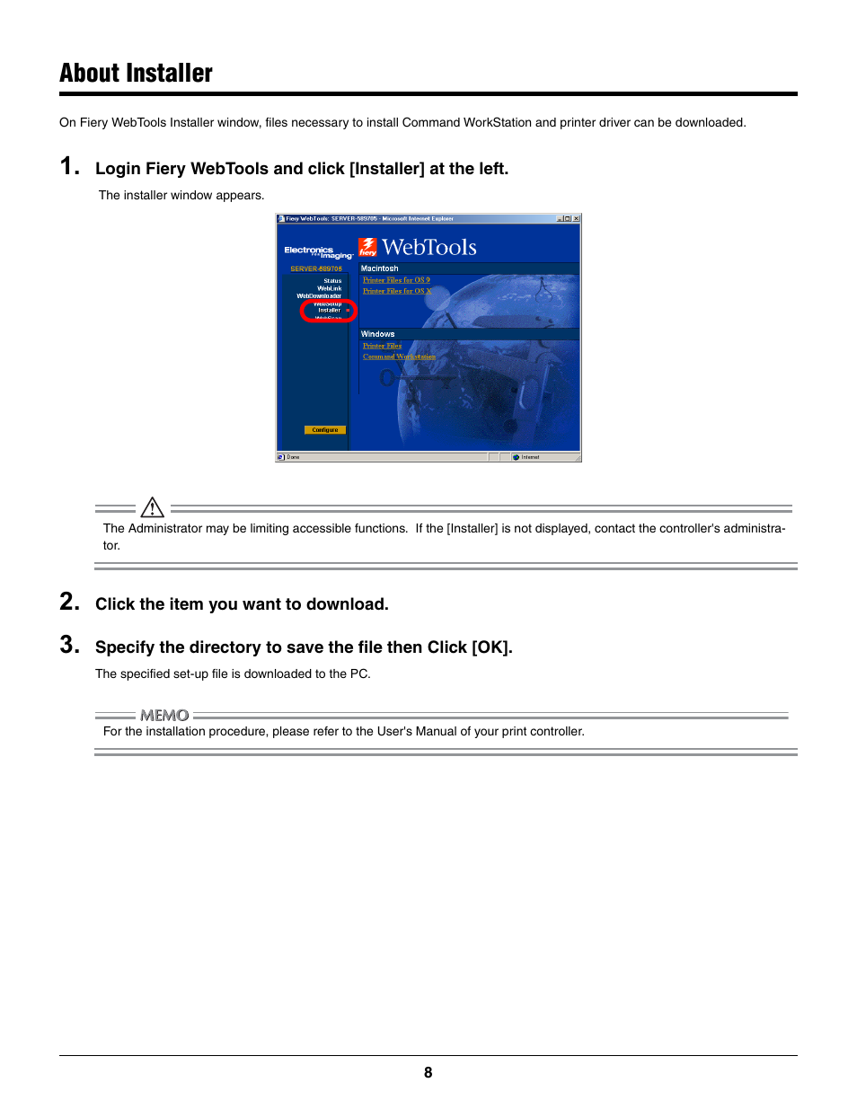About installer | Konica Minolta bizhub PRO C500 User Manual | Page 8 / 16